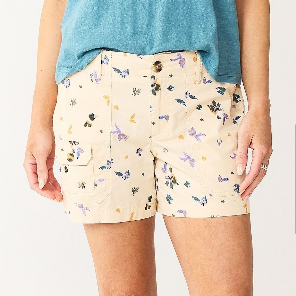 Sonoma Ultra Comfort Waist 5" Inseam Abstract Leaf Sz 6 Womens Utility S…